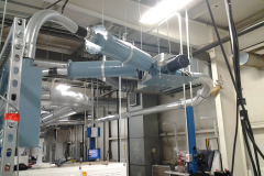 Installation of the customers existing cutters and silencers with 2 conveying lines merging into one cutter.  This is to reduce the number of cutters saving 1,000's of dollars on the installation of the pneumatic trim removal system.